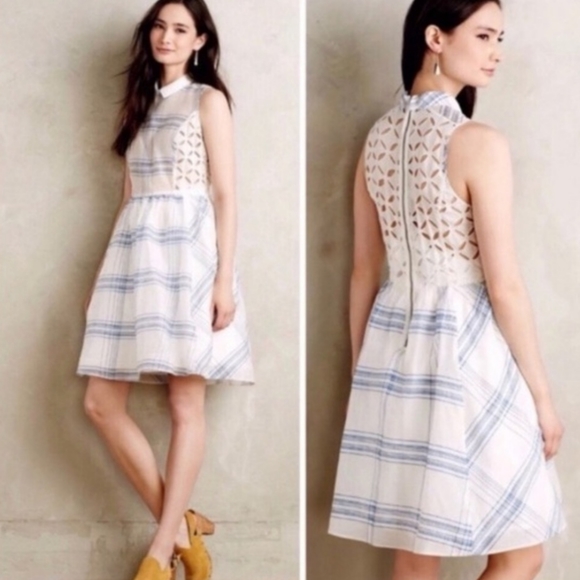 Anthropologie Moulinett Soeurs Dress Seapane Eyelet White Blue - Picture 9 of 15